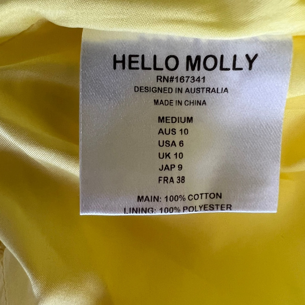 HelloMolly Dress Sz M Yellow Puff Sleeve Tiered Ruffle Mini Cottagecore Babydoll - Picture 10 of 13